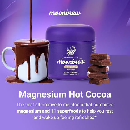MoonBrew Nighttime Magnesium Hot Cocoa Jar, Natural Sleep Aid Drink Mix for Adults - Calming Melatonin-Free Sleep Support - Sleepy Hot Chocolate Powder with L-Theanine, Chamomile & Zinc Glycinate