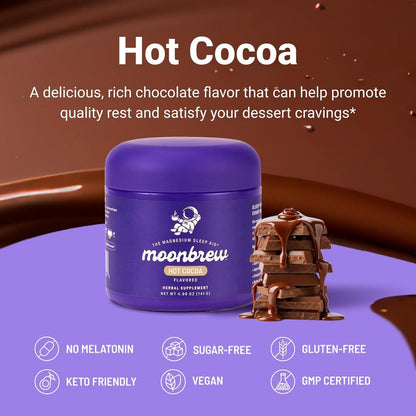 MoonBrew Nighttime Magnesium Hot Cocoa Jar, Natural Sleep Aid Drink Mix for Adults - Calming Melatonin-Free Sleep Support - Sleepy Hot Chocolate Powder with L-Theanine, Chamomile & Zinc Glycinate