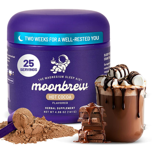 MoonBrew Nighttime Magnesium Hot Cocoa Jar, Natural Sleep Aid Drink Mix for Adults - Calming Melatonin-Free Sleep Support - Sleepy Hot Chocolate Powder with L-Theanine, Chamomile & Zinc Glycinate